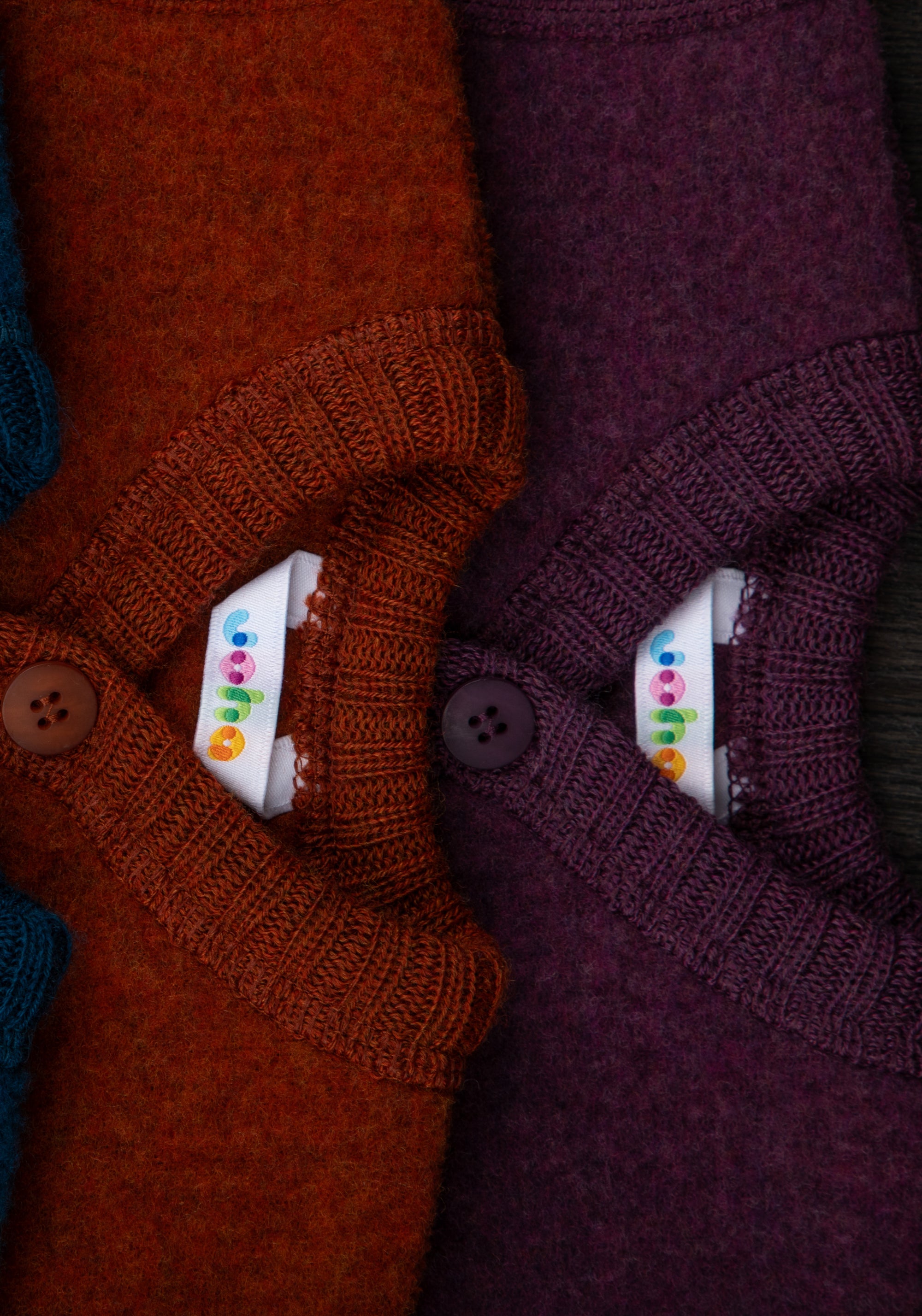 Cardigan fleece din lână merinos - Plum