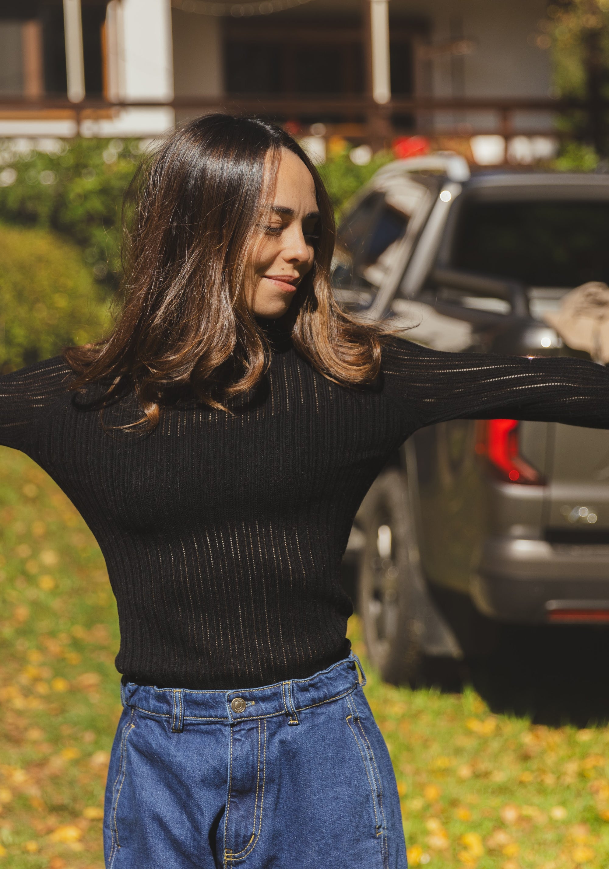 Helancă femei din lână merinos - Pointelle Fine knit Black