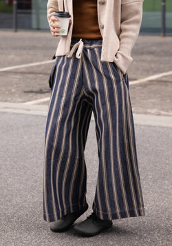 Pantaloni femei din canvas de bumbac - Santal Ankle Rayures Bleues