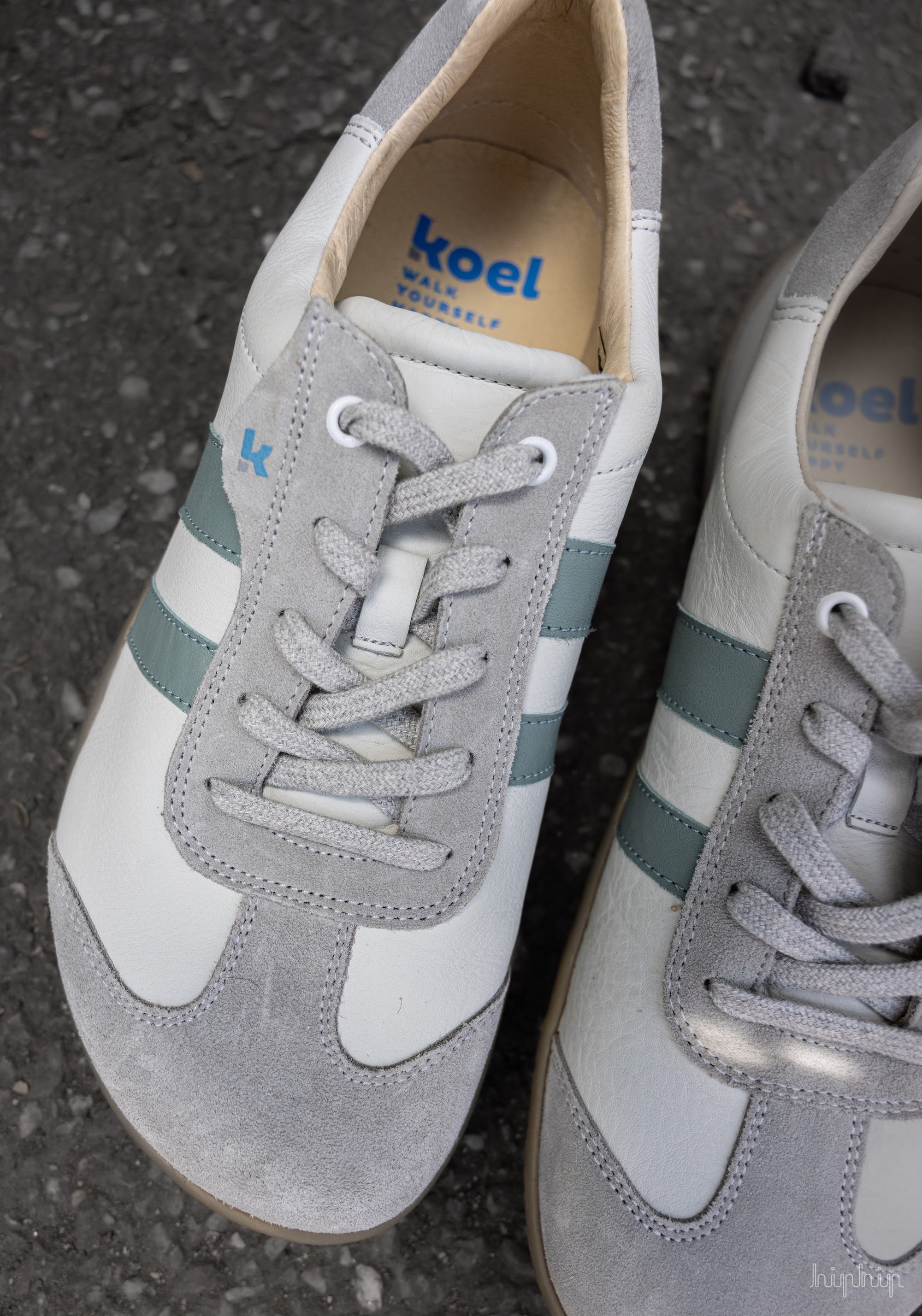 Sneakers Barefoot femei din piele - Ila Offwhite/Mint