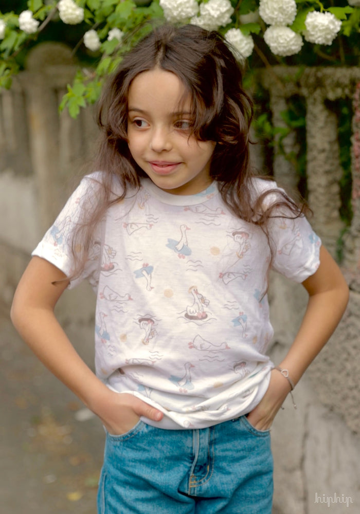 Tricou din lână merinos și mătase - Sunny Duck