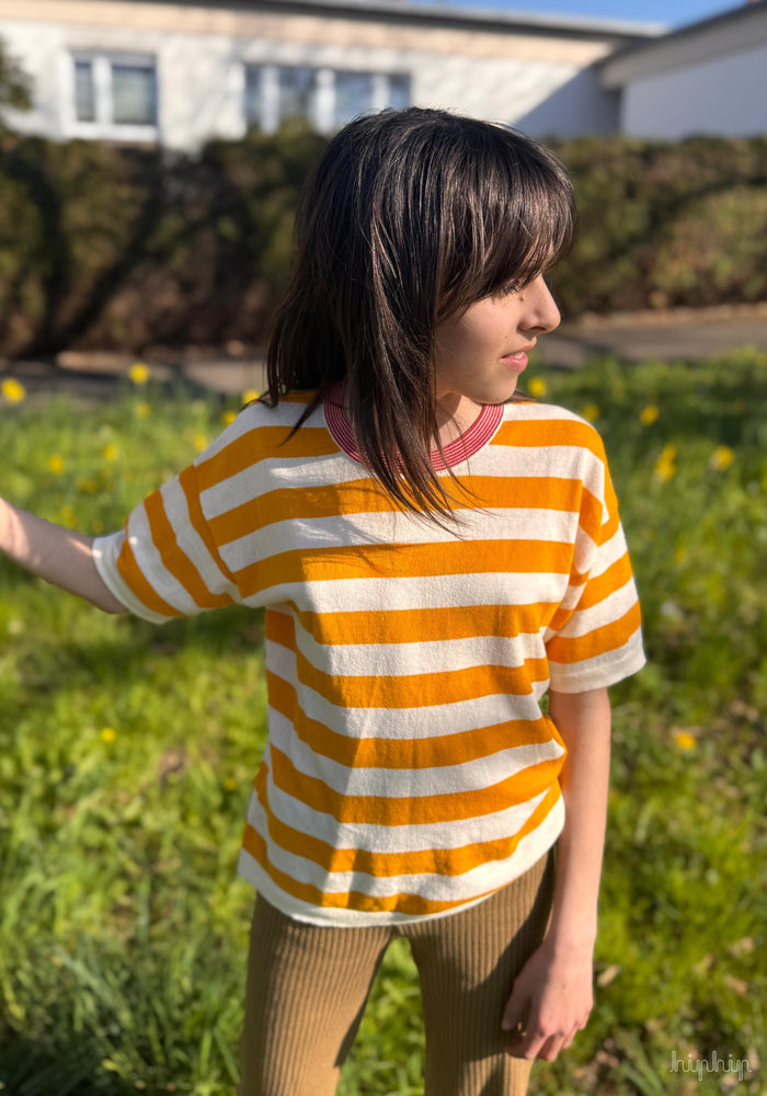 Tricou bumbac - Extrafin Stripe Ecru/Sunflower