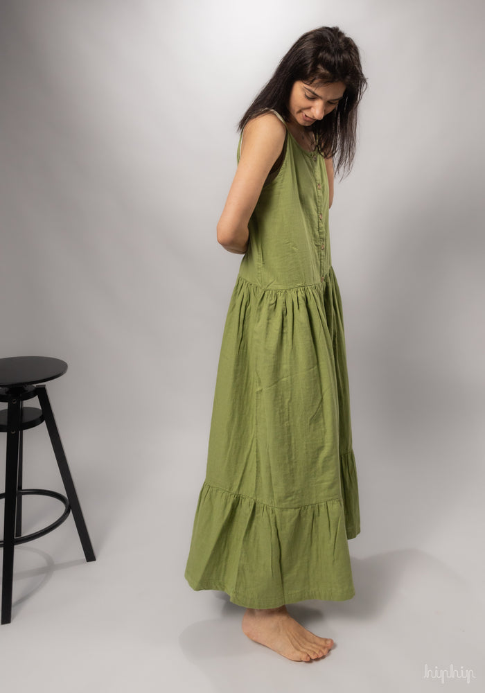 Rochie femei din muselină dublă de bumbac - Celosie Turtle Green