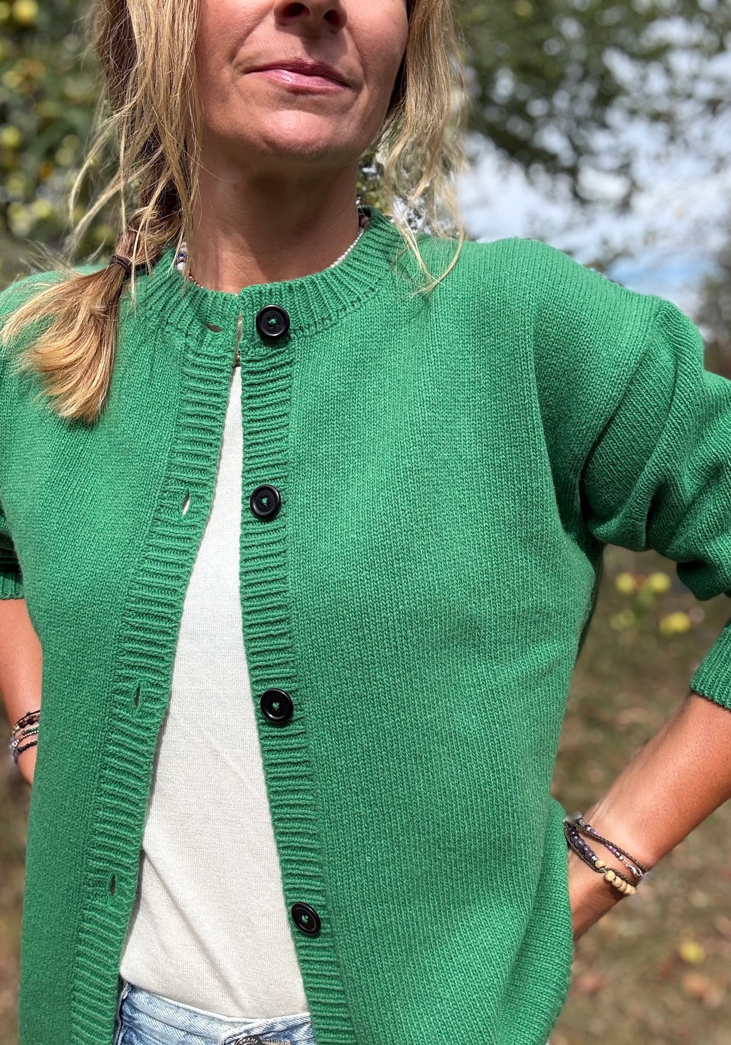 Cardigan din lână - Petale Emerald Green