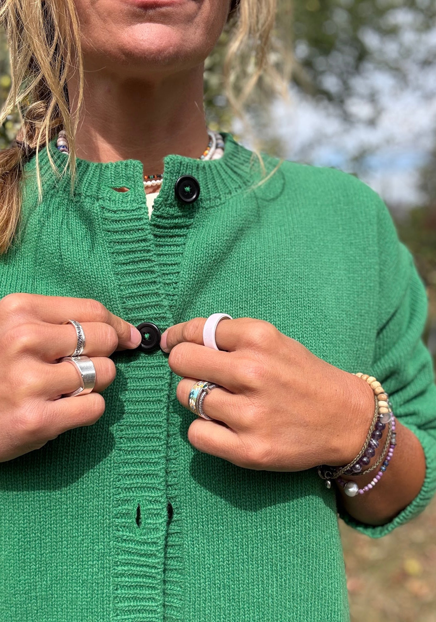 Cardigan din lână - Petale Emerald Green