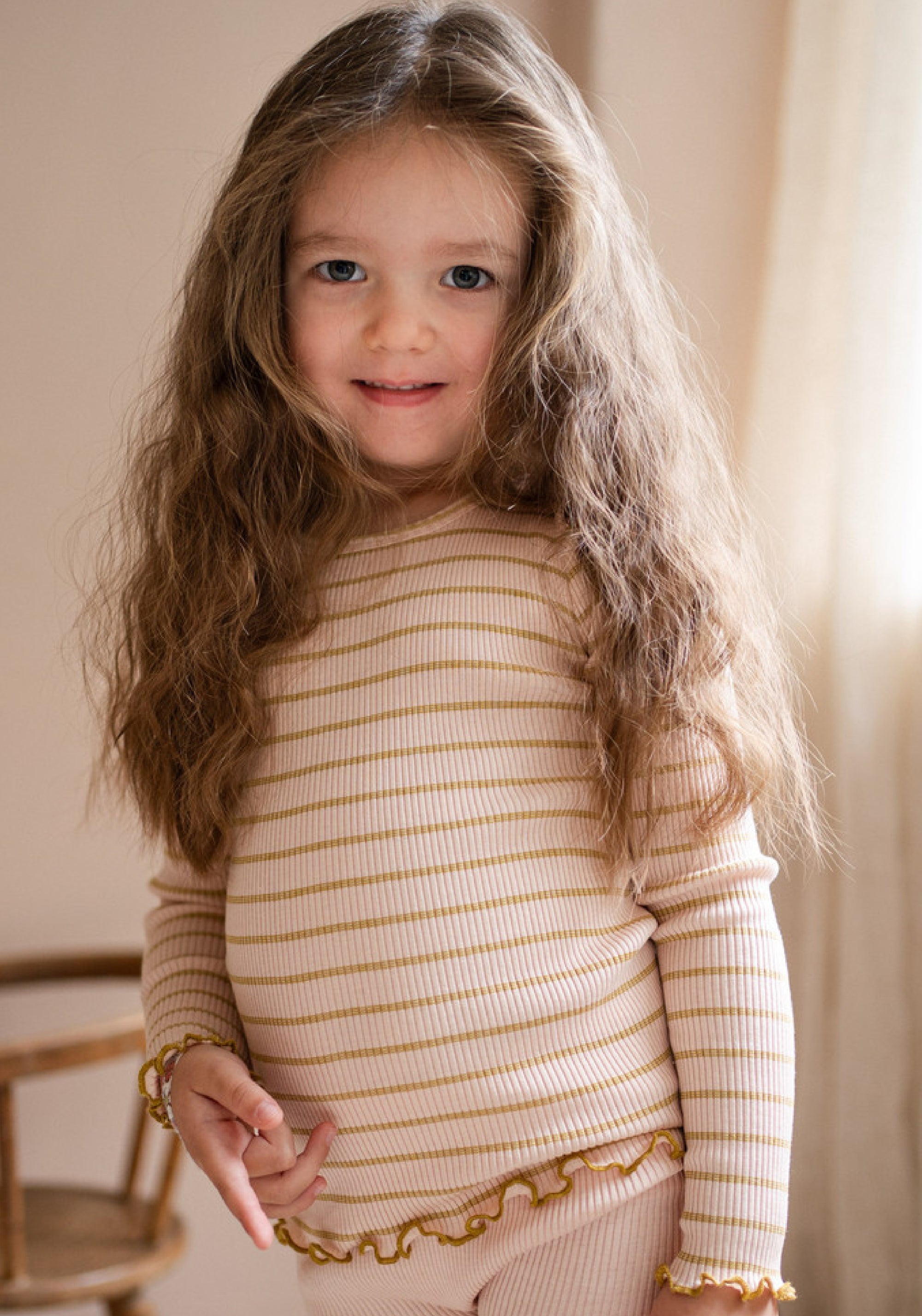 Bluză seamless din mătase - Bergen Frill Sweet Olive Stripes