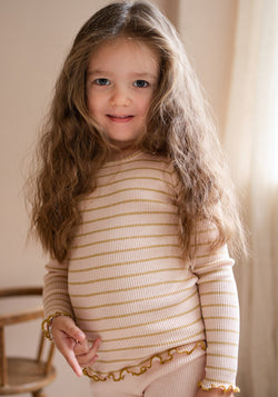 Bluză seamless din mătase - Bergen Frill Sweet Olive Stripes