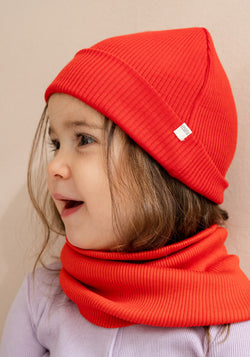 Fular circular seamless dublat din mătase - Birk Red