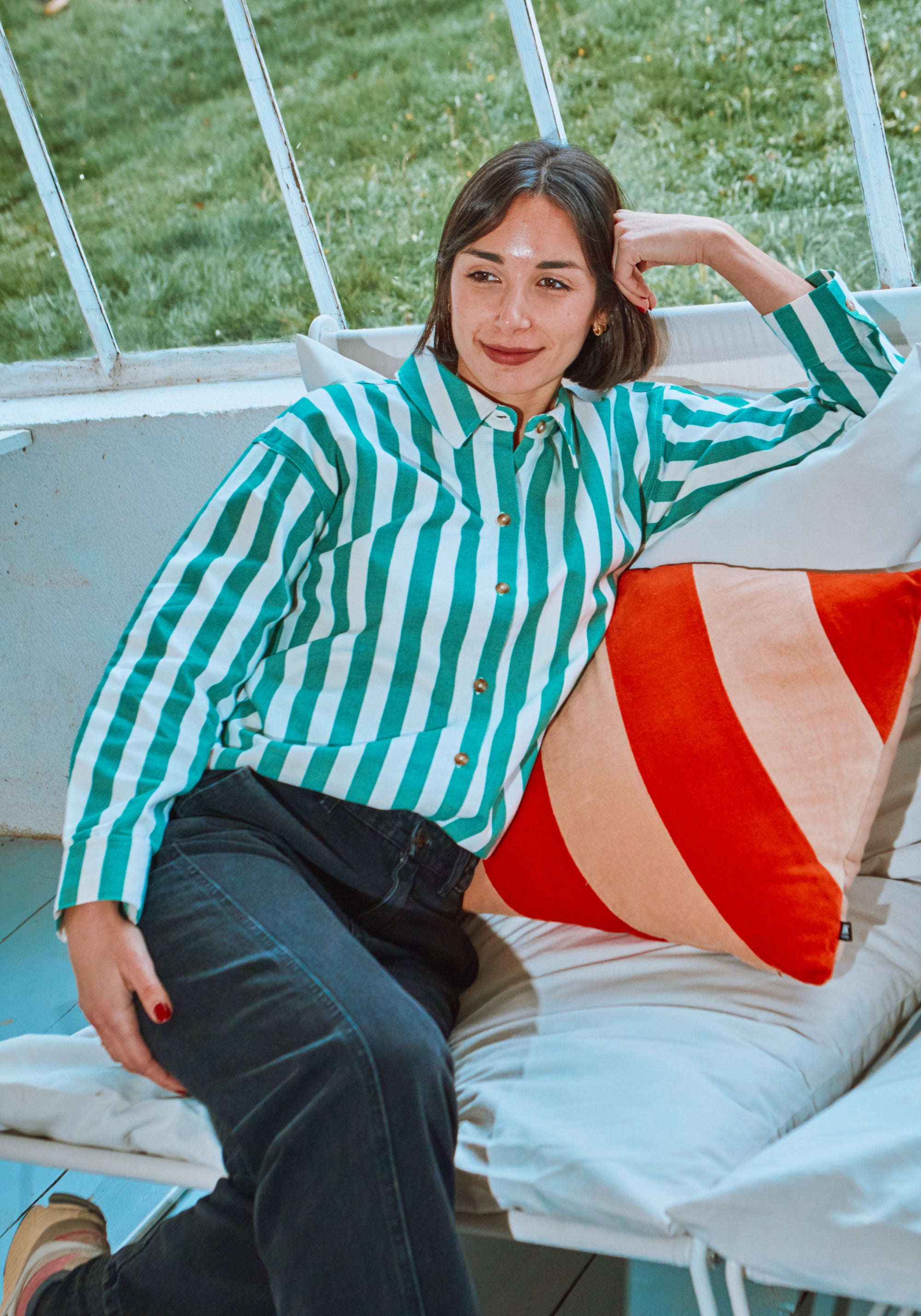 Cămașă reiat din bumbac - Camelia Rayures Vertes