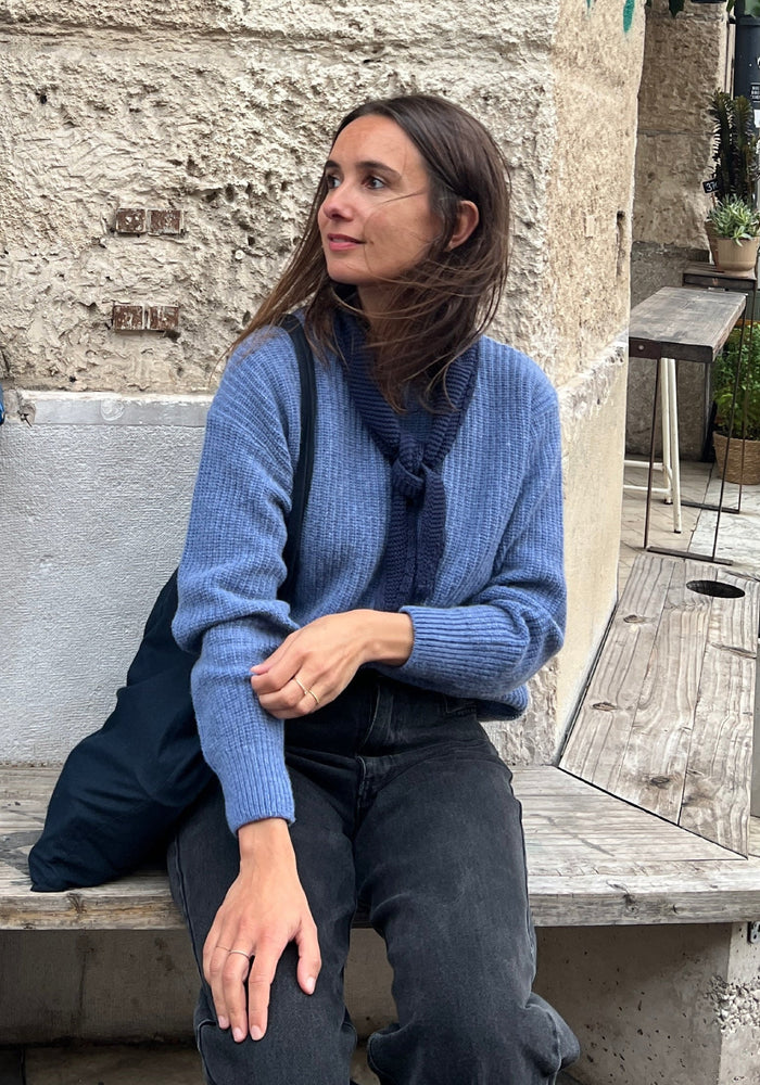 Pulover tricotat femei din lână și cașmir - Pissenlit Blue Jean