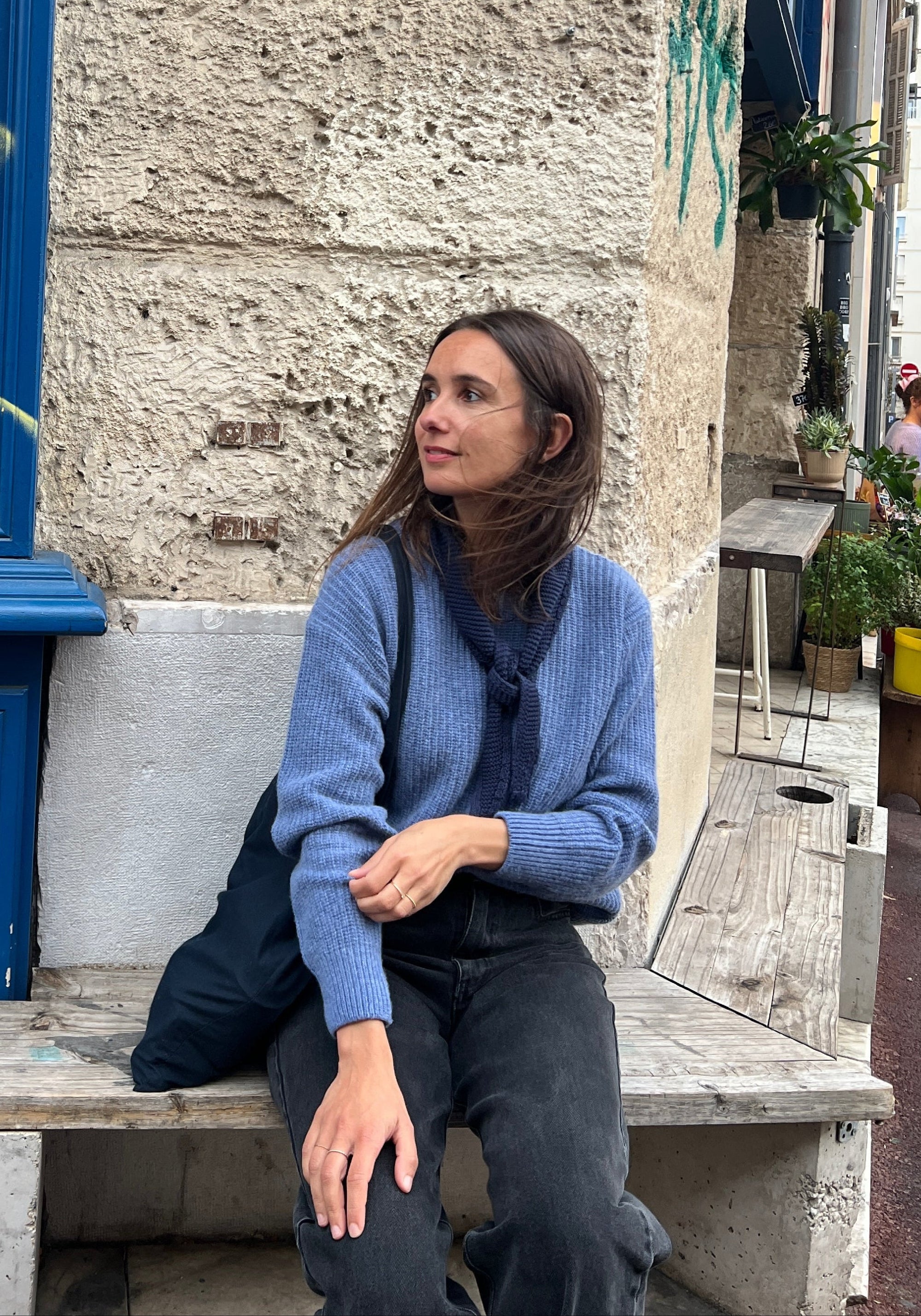 Pulover tricotat femei din lână și cașmir - Pissenlit Blue Jean