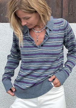 Bluză din lână merinos - Fine knit Steel Melange/Violet