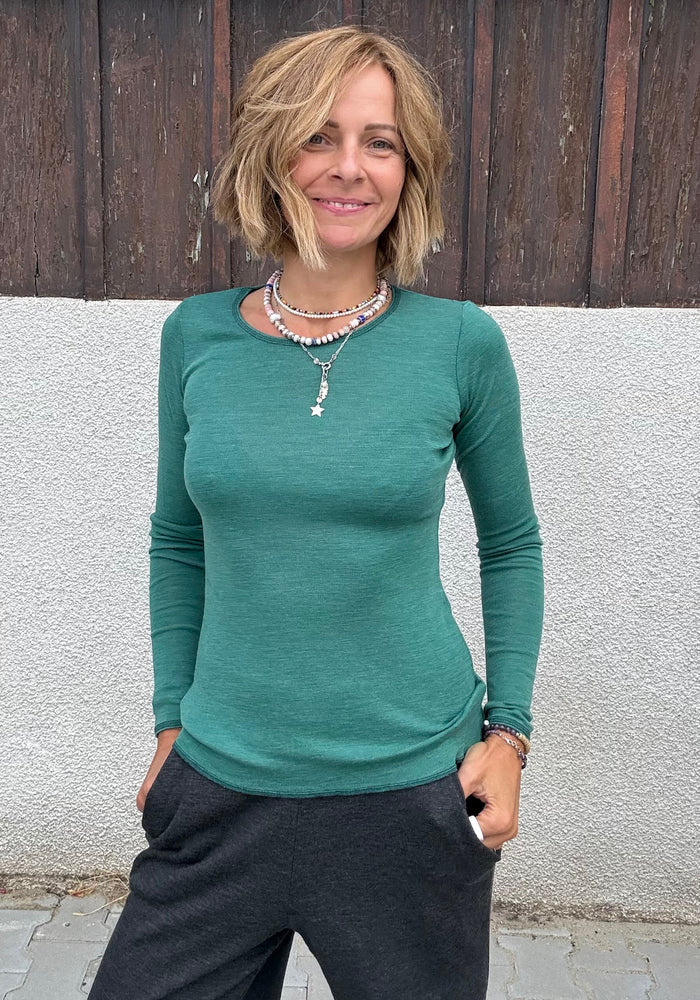 Bluză din lână merinos - Alma Emerald Melange