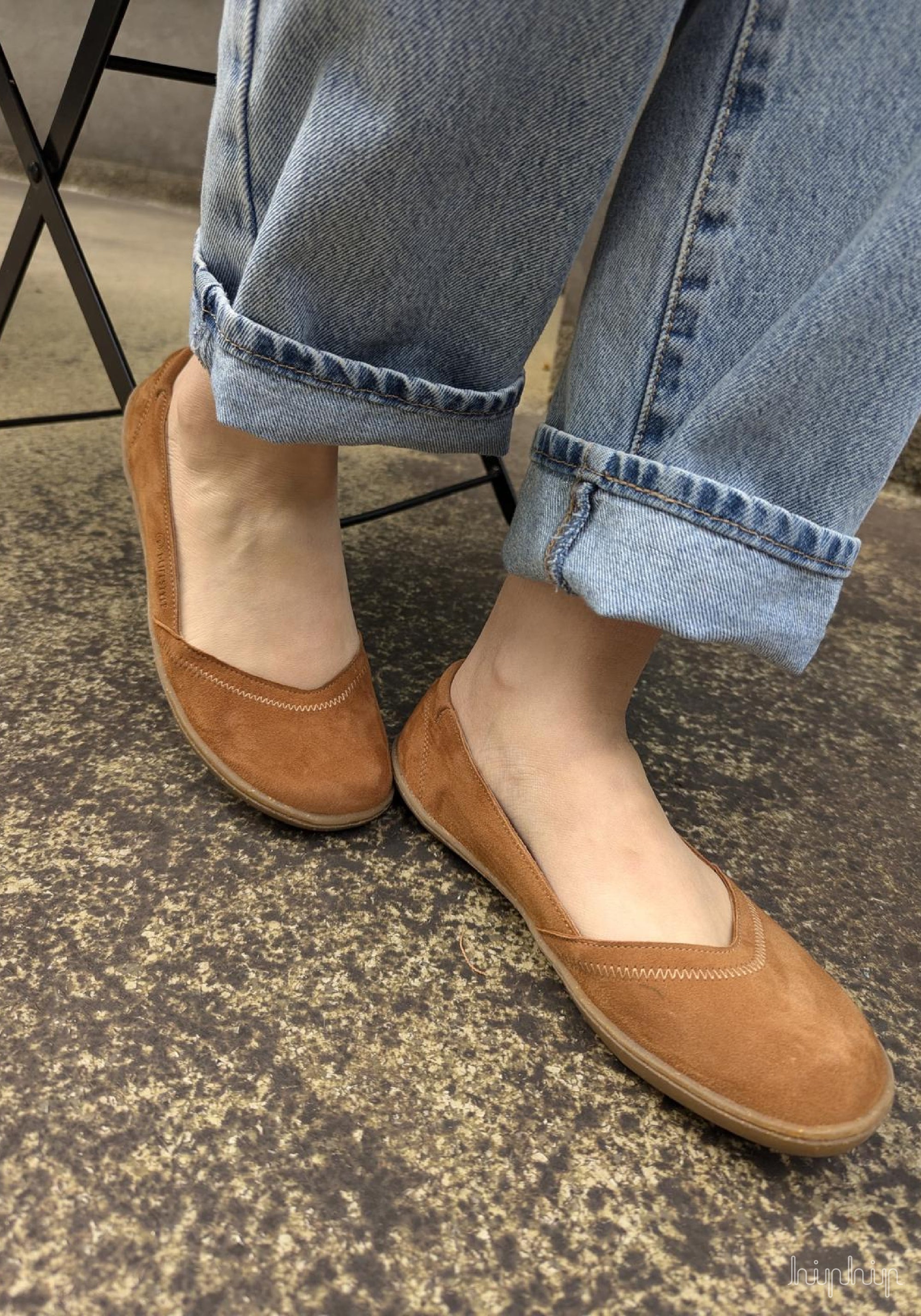 Balerini Barefoot din piele întoarsă - Ballerina Style Hazelnut