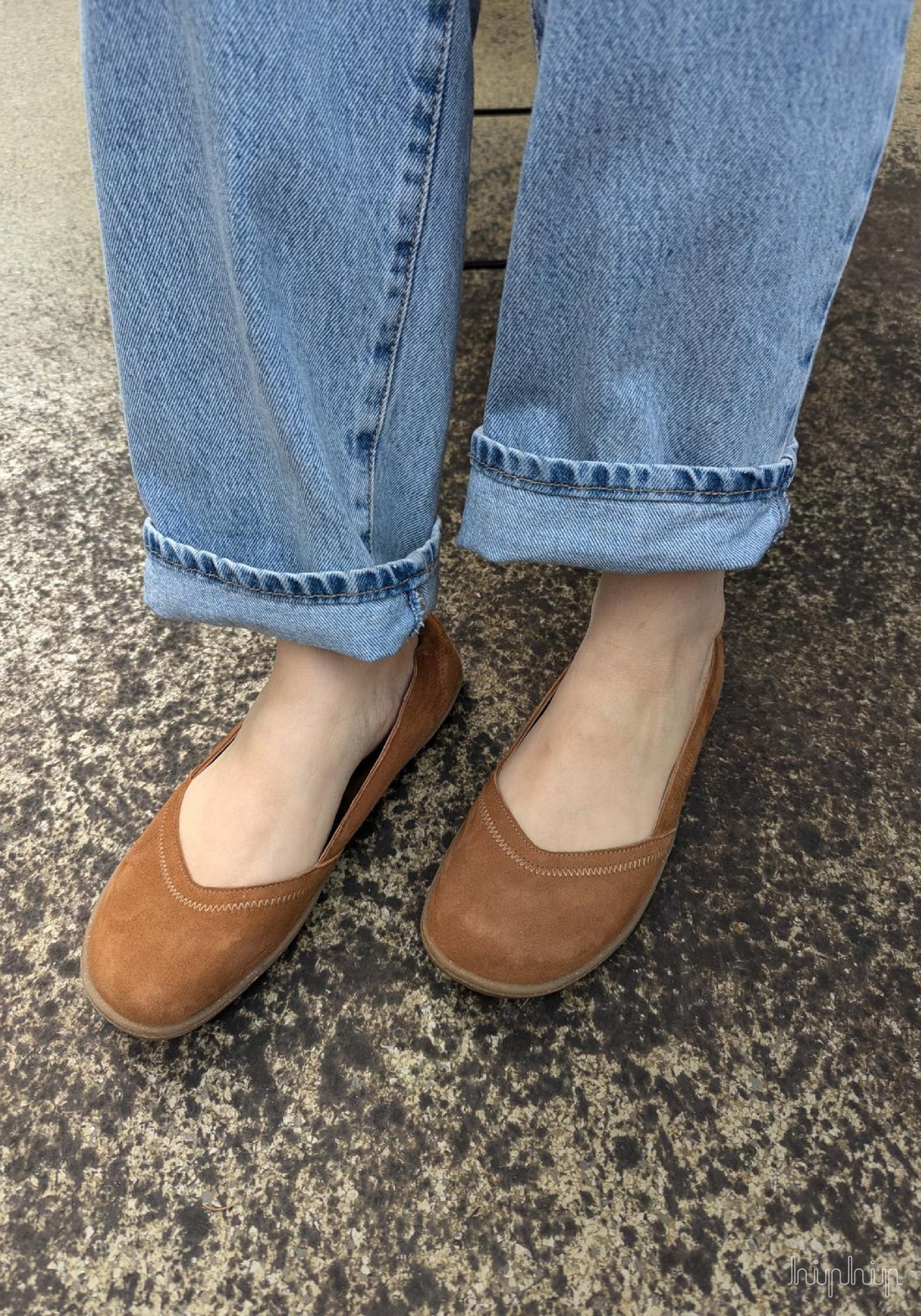 Balerini Barefoot din piele întoarsă - Ballerina Style Hazelnut