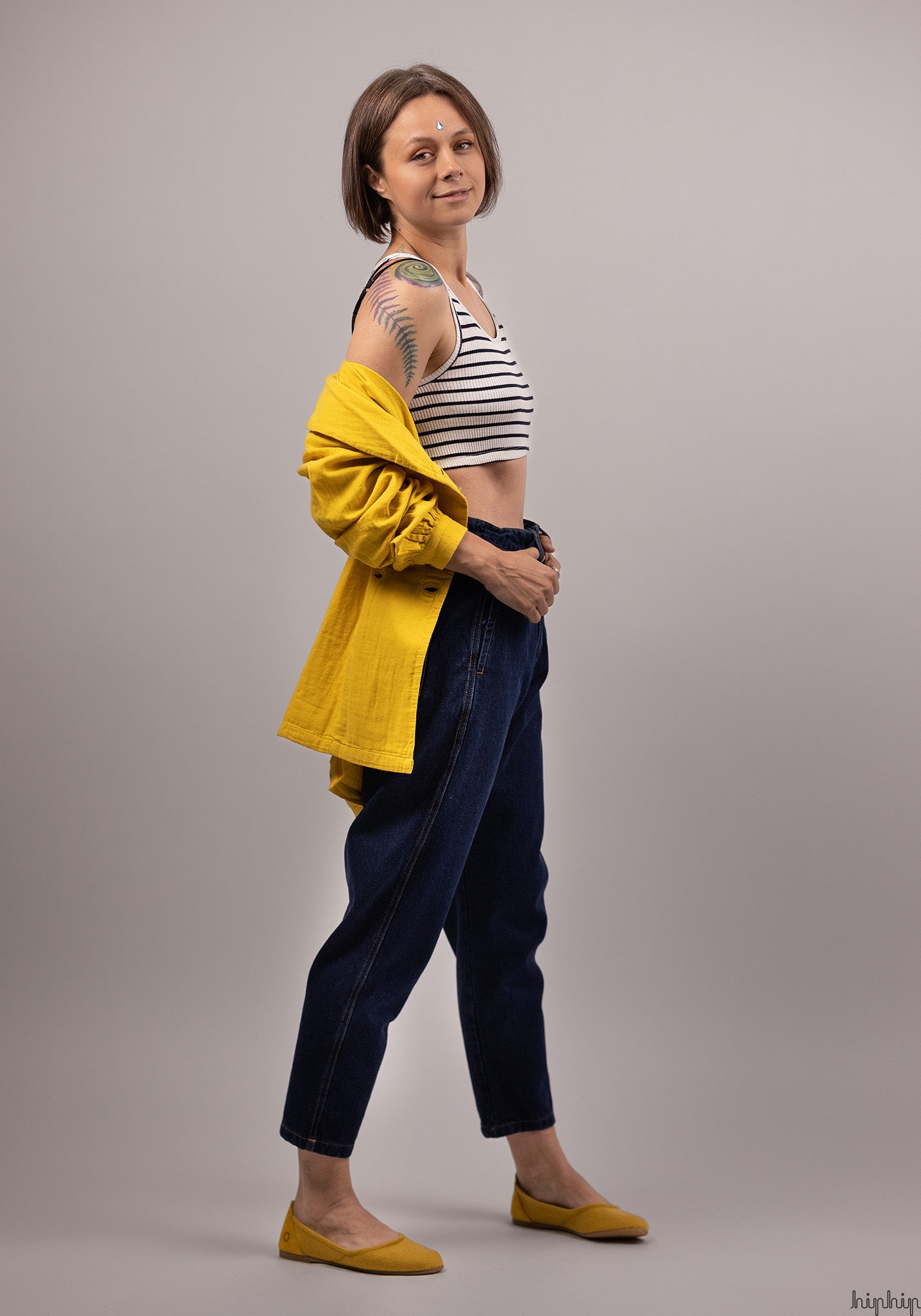 Pantaloni denim femei din bumbac - Carotte Denim Blue Poudre Organic HipHip.ro