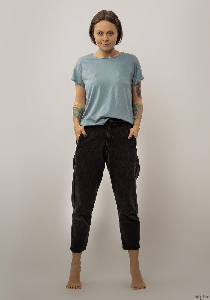 Pantaloni denim femei din bumbac - Carotte Noir Poudre Organic HipHip.ro