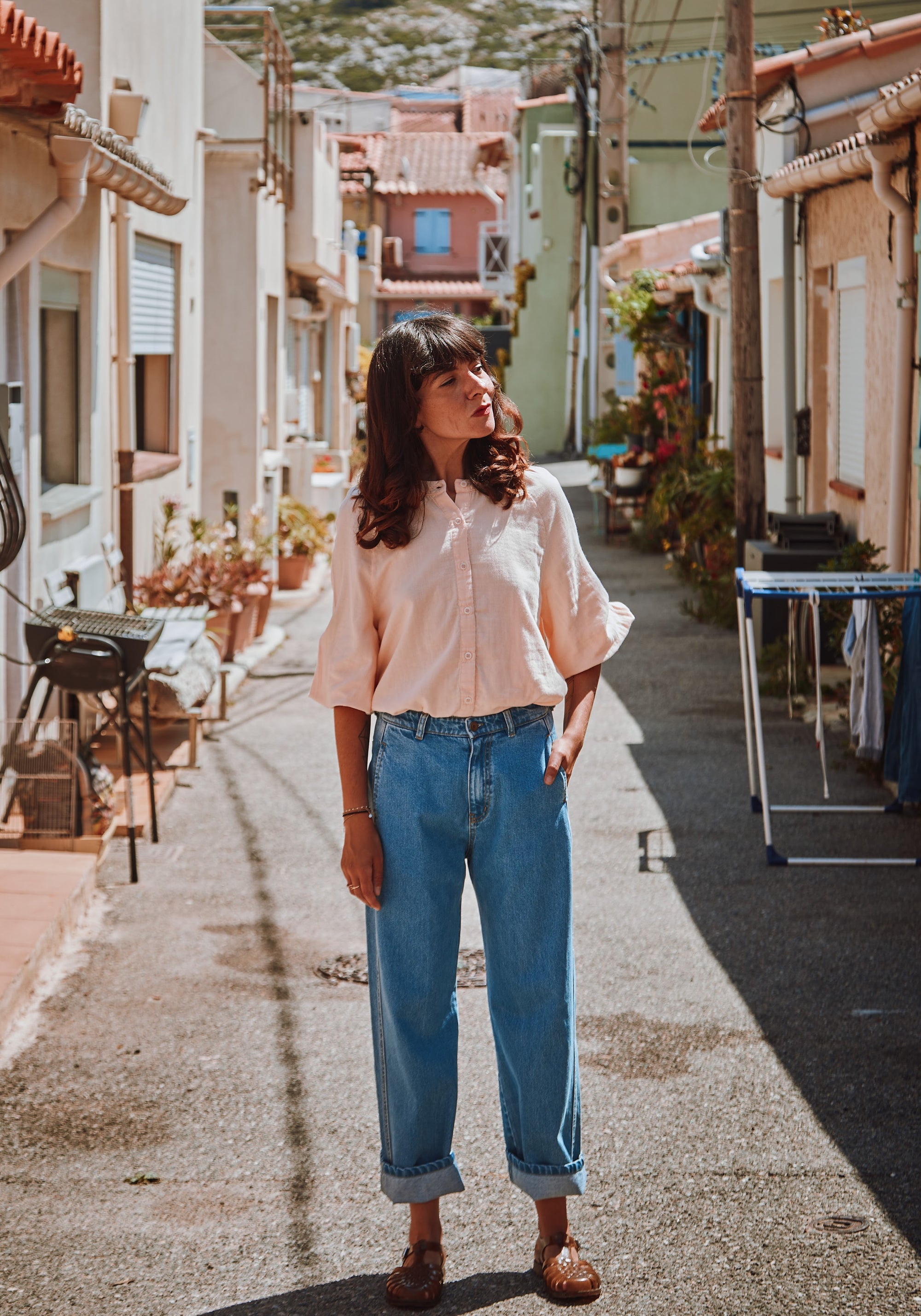 Blugi femei din bumbac - Gentiane Long Light Blue