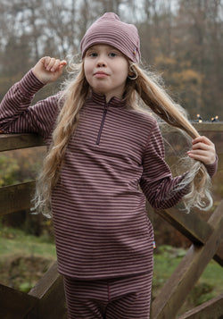Bluză cu fermoar lână merinos - Mini Stripe Rose