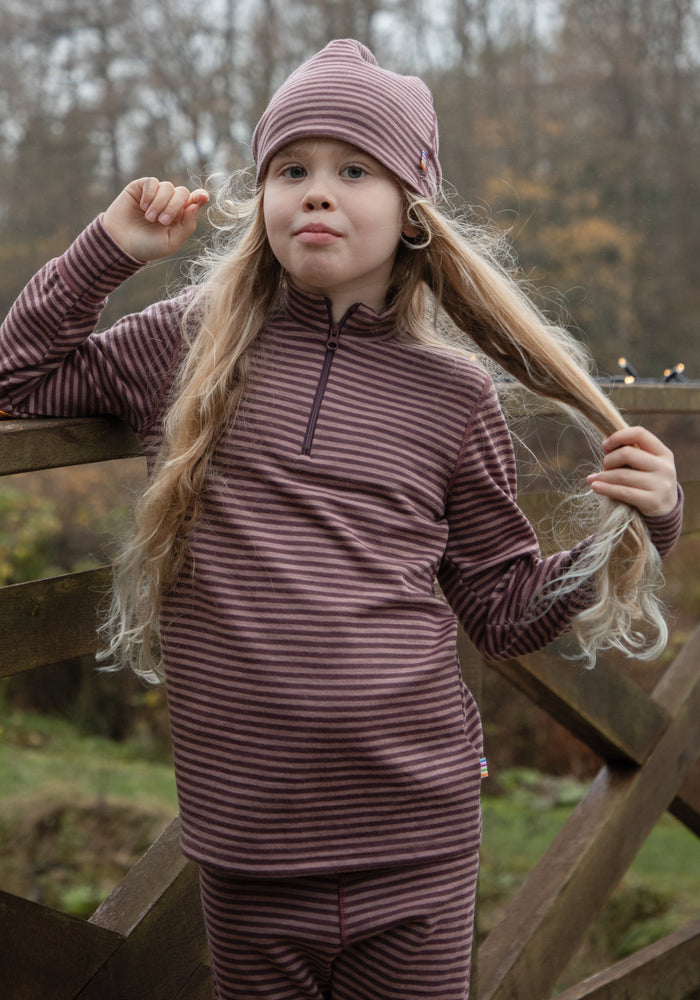 Bluză cu fermoar lână merinos - Mini Stripe Rose