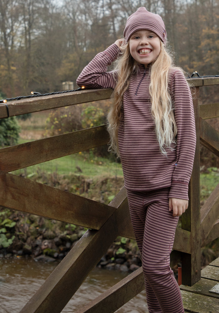 Bluză cu fermoar lână merinos - Mini Stripe Rose