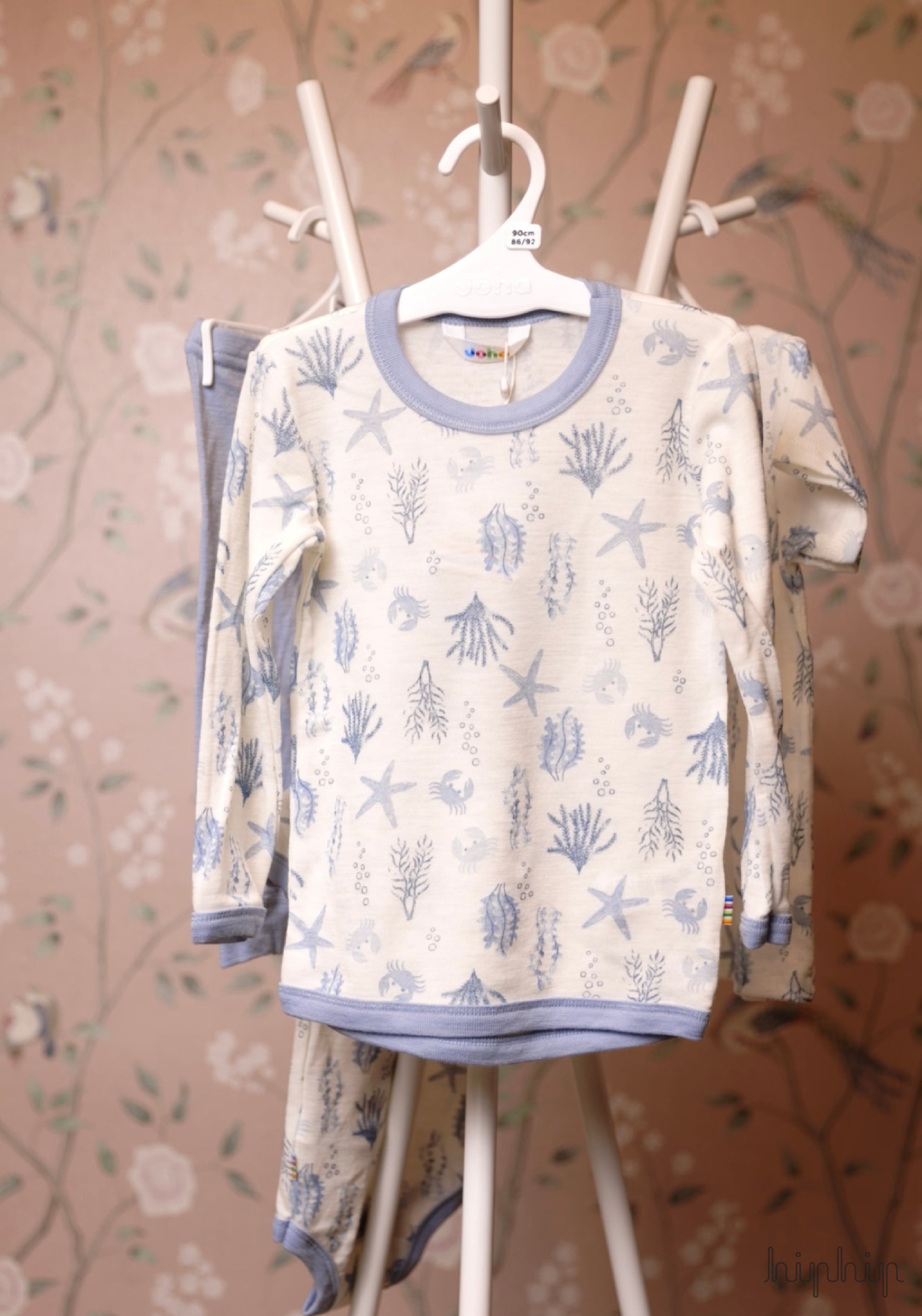 Bluză din lână merinos - Aqua Flora Light Blue