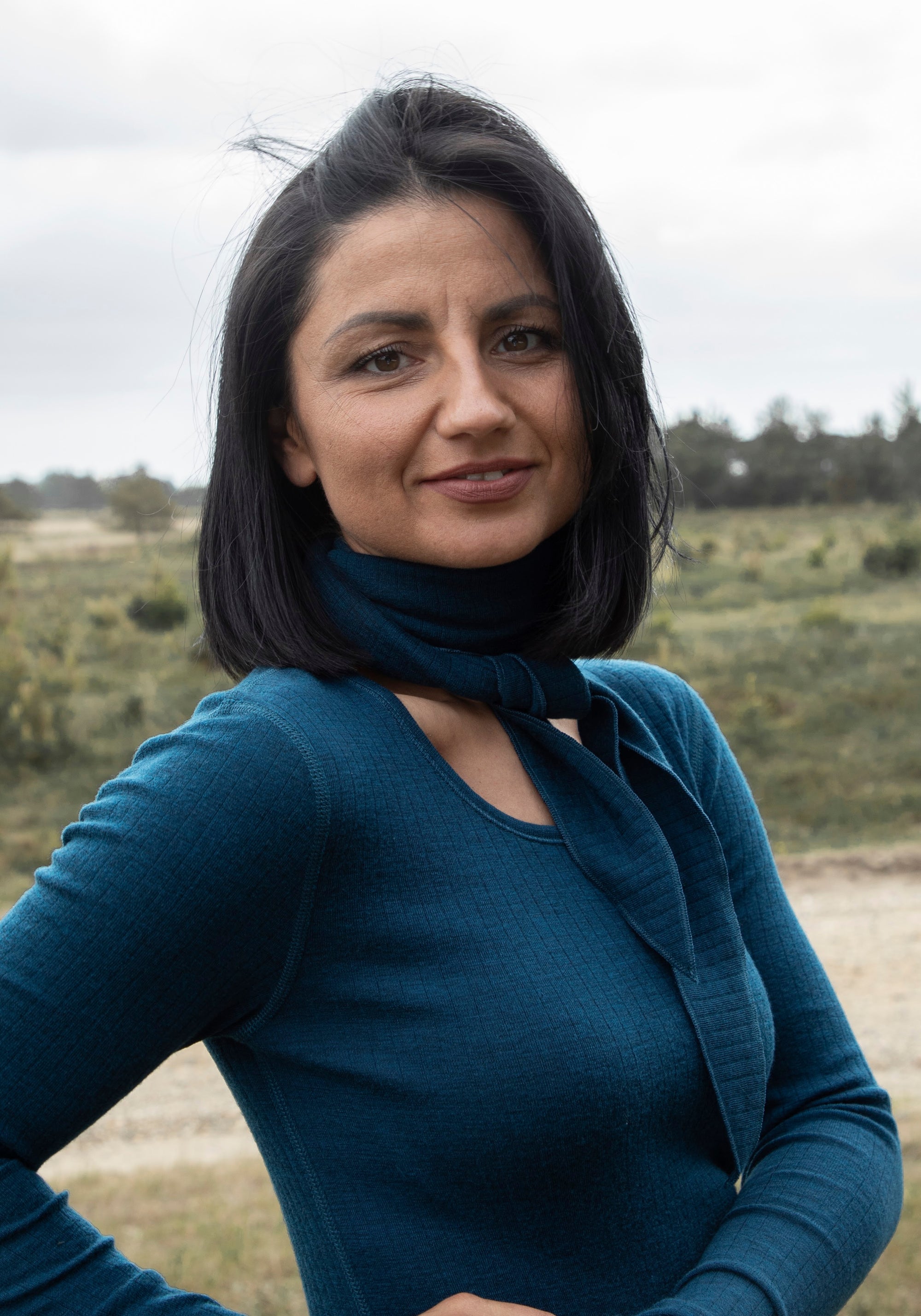 Bluză din lână merinos - Basic Dark Turquoise