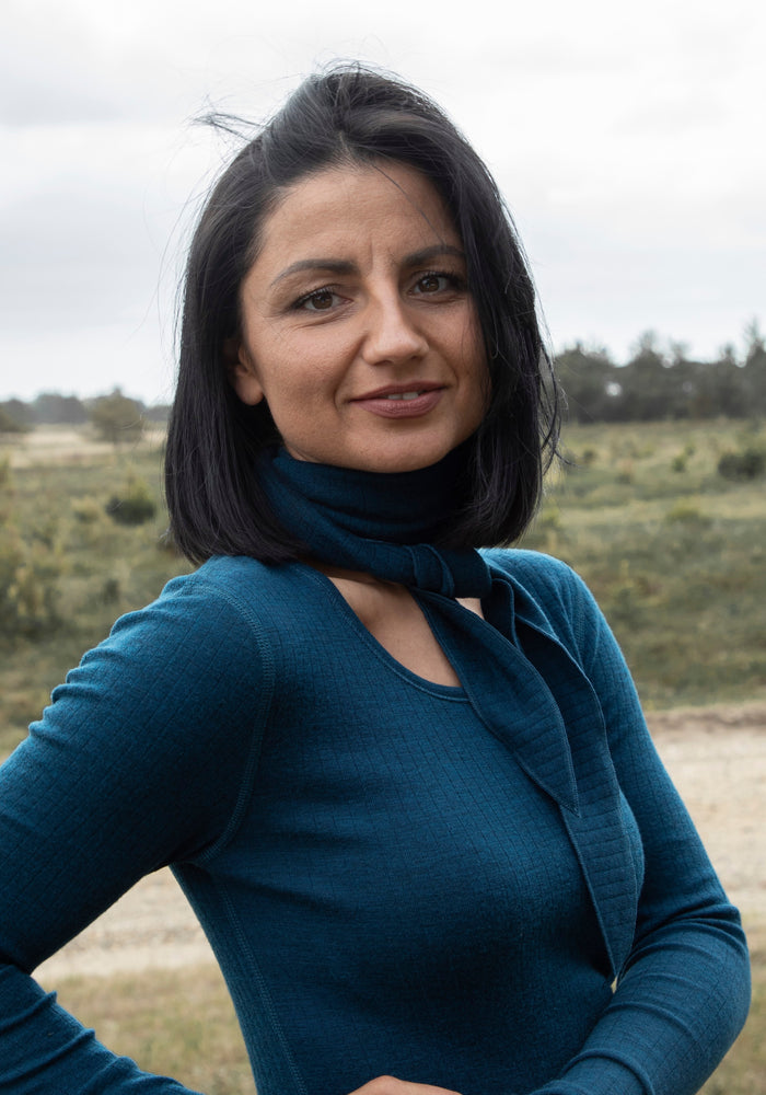 Eșarfă dublată din lână merinos - Basic Dark Turquoise