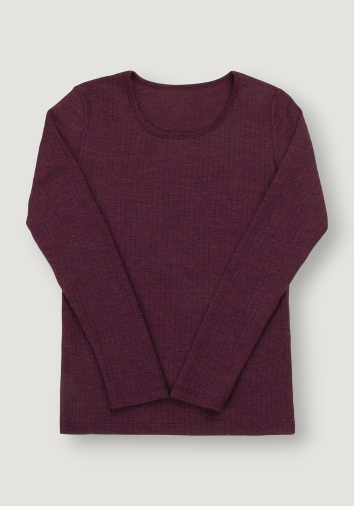 Bluză femei din lână merinos - Basic Plum XS