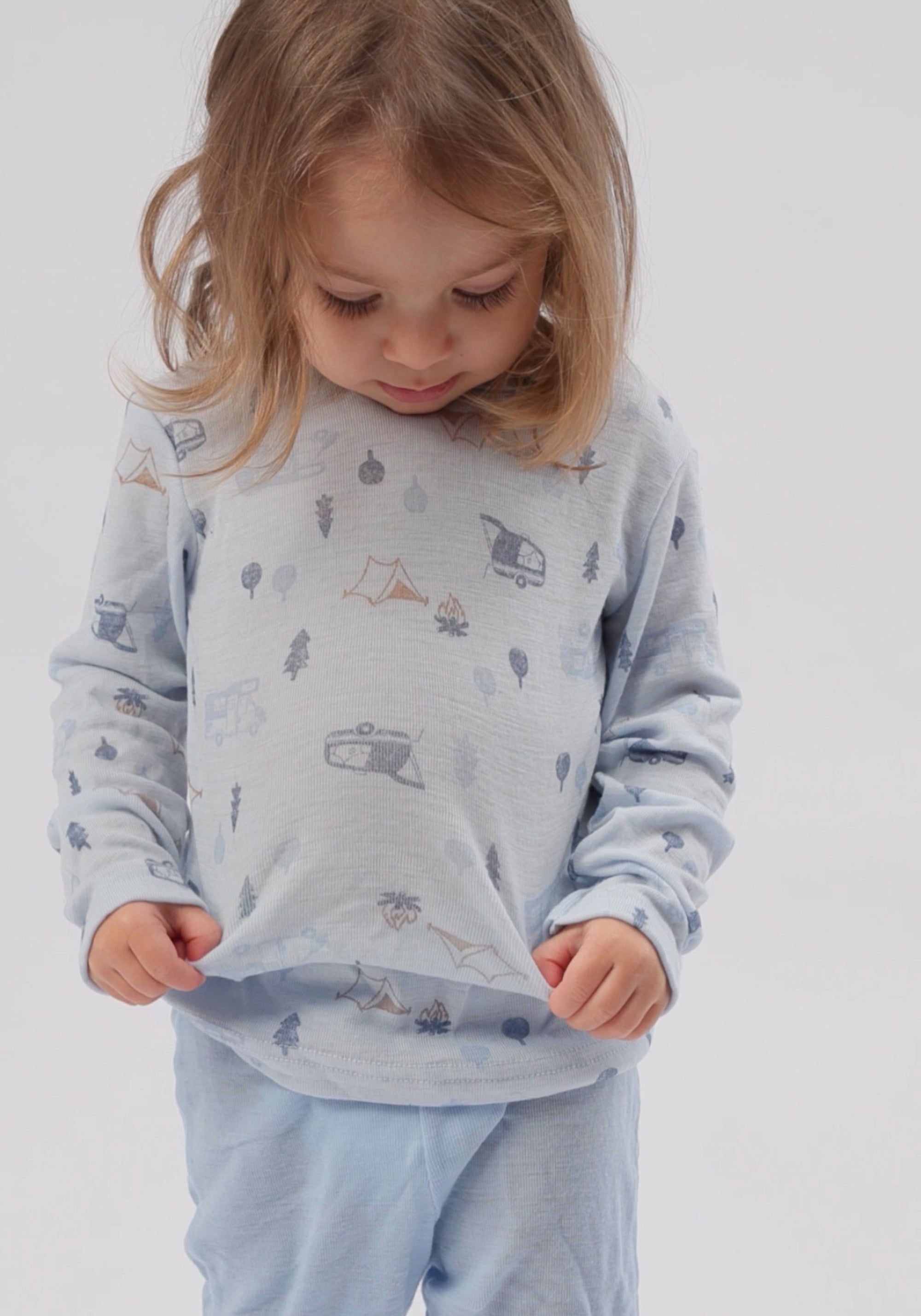 Bluză din lână merinos - Camping Light Blue