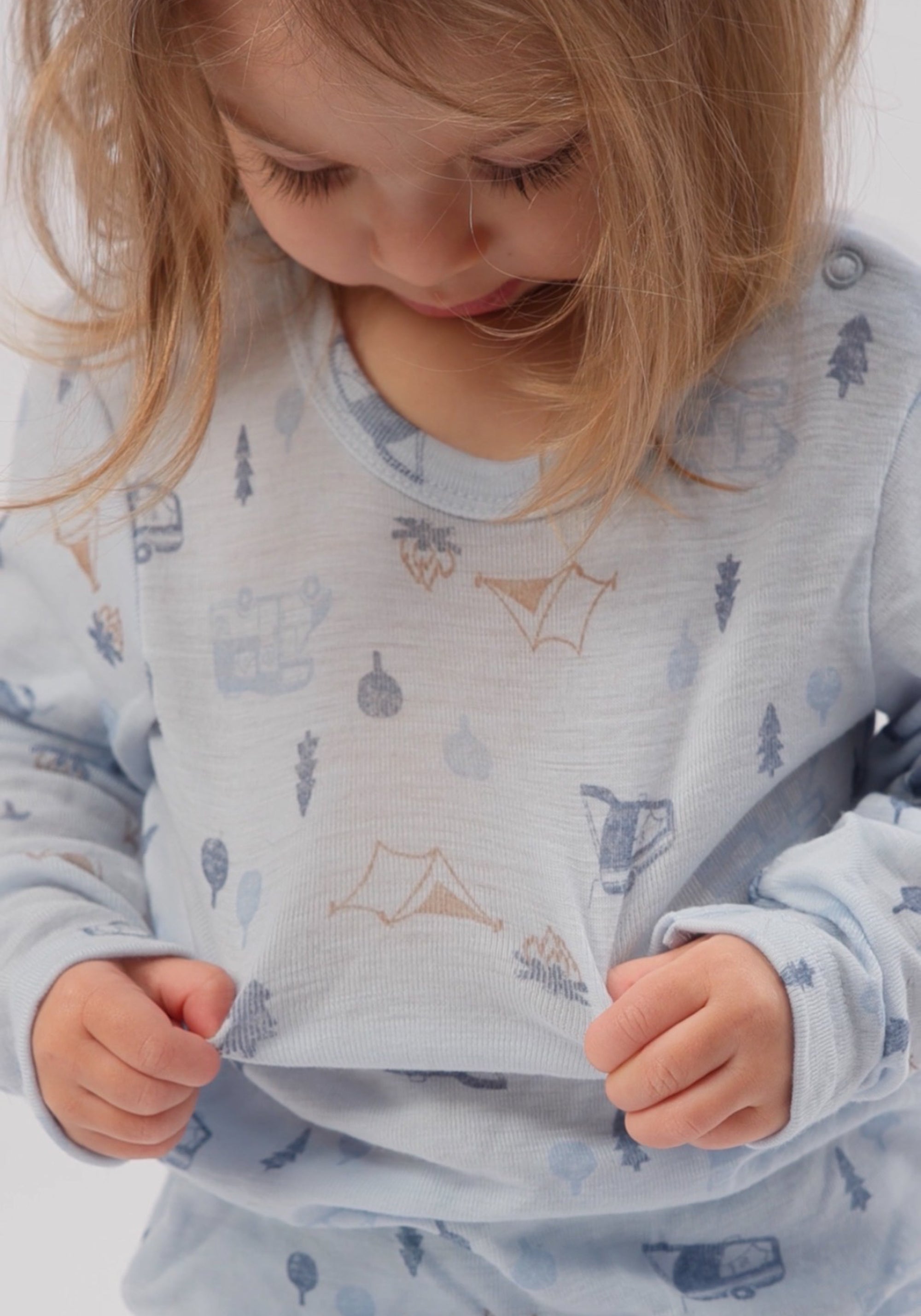 Bluză din lână merinos - Camping Light Blue