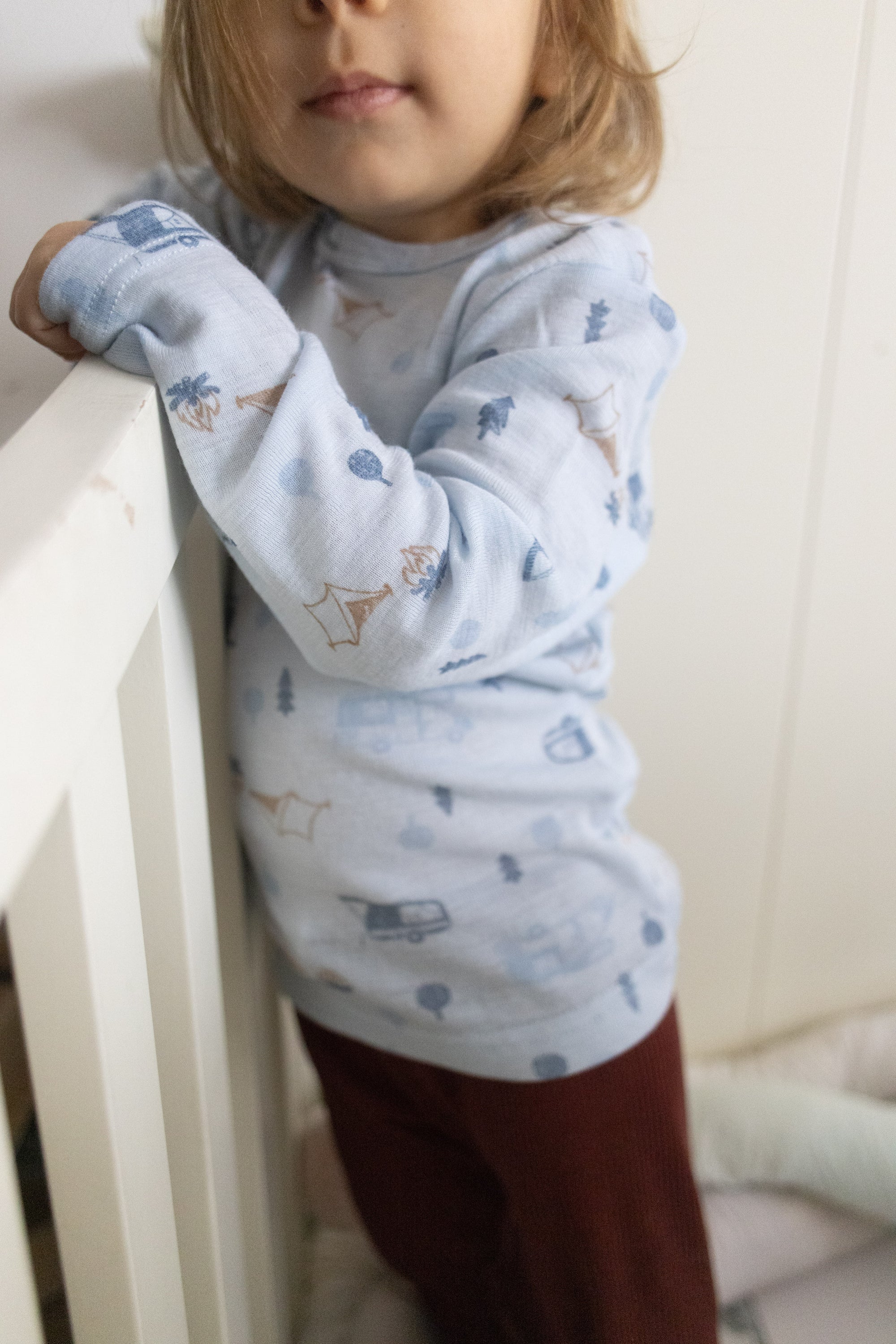 Bluză din lână merinos - Camping Light Blue