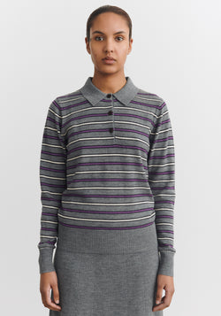 Bluză din lână merinos - Fine knit Steel Melange/Violet
