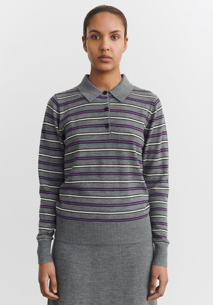 Bluză din lână merinos - Fine knit Steel Melange/Violet