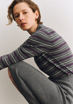 Bluză din lână merinos - Fine knit Steel Melange/Violet