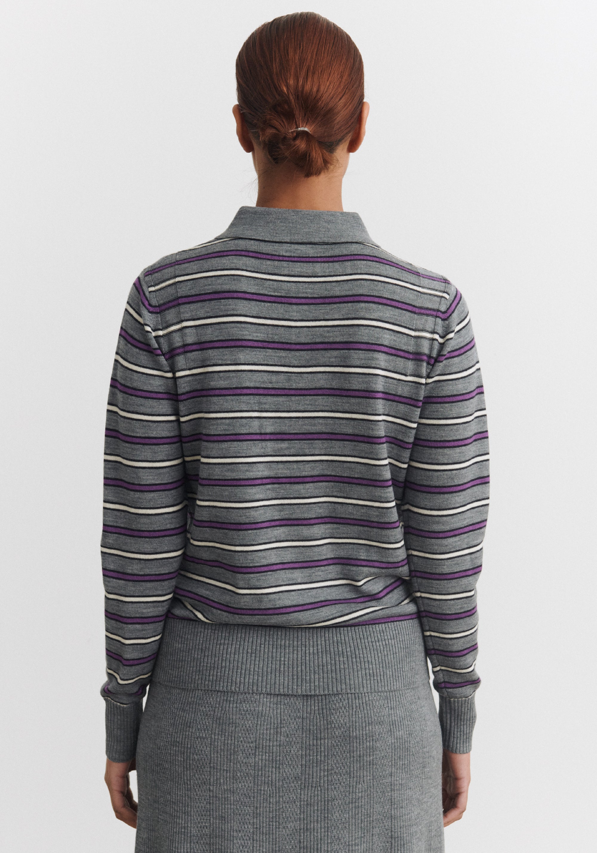 Bluză din lână merinos - Fine knit Steel Melange/Violet