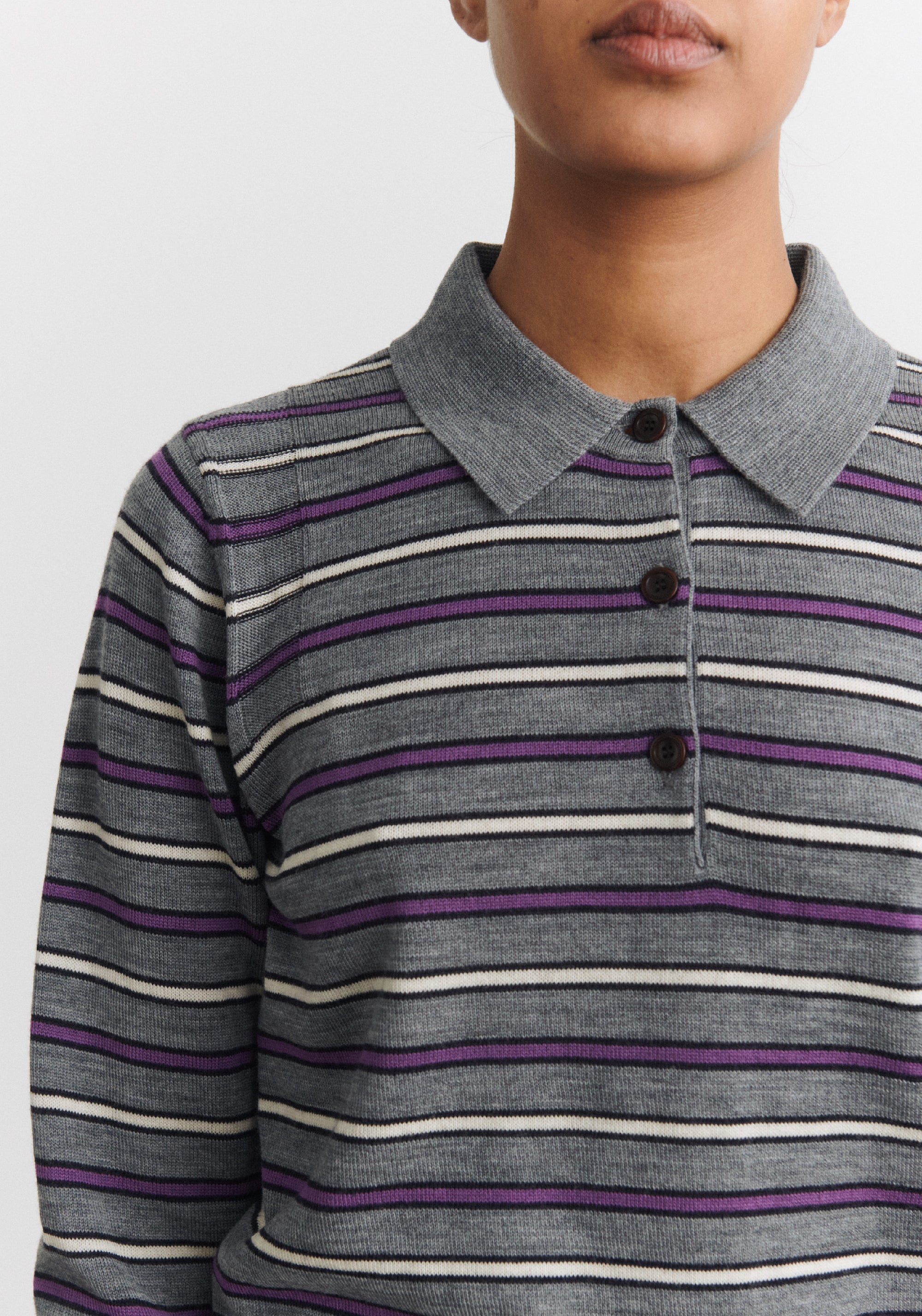 Bluză din lână merinos - Fine knit Steel Melange/Violet