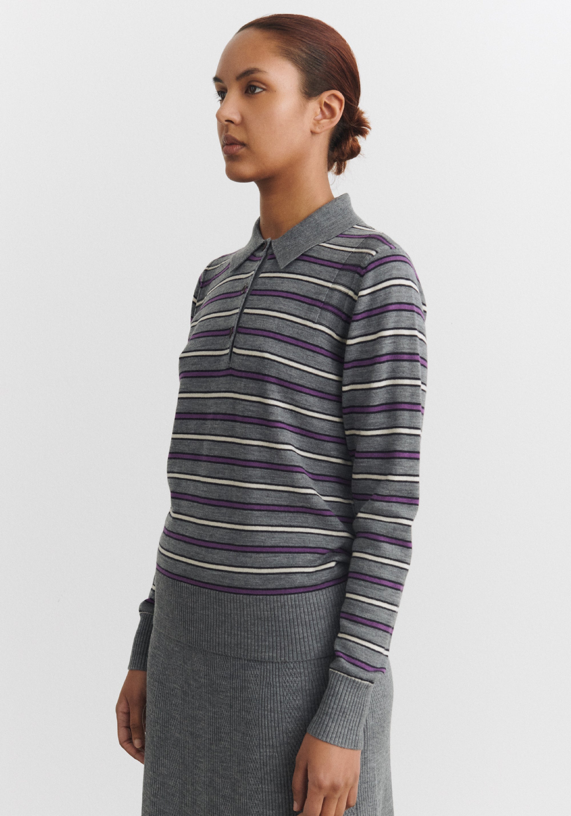 Bluză din lână merinos - Fine knit Steel Melange/Violet