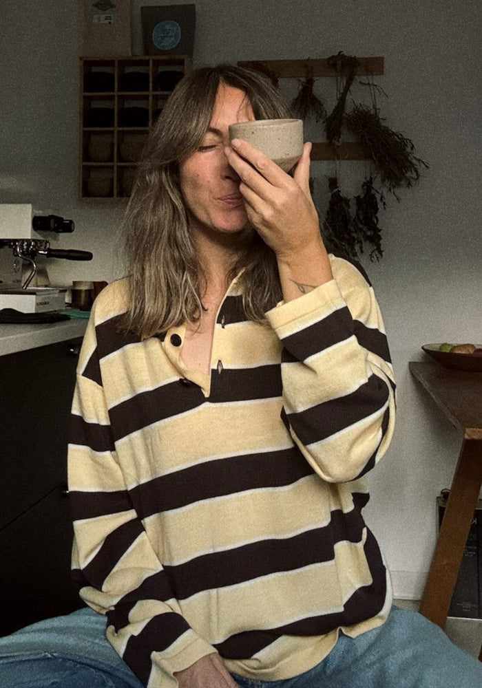 Bluză din lână merinos - Fine knit Wheat/Mocca