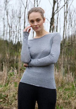 Bluză din lână merinos - Grey Melange