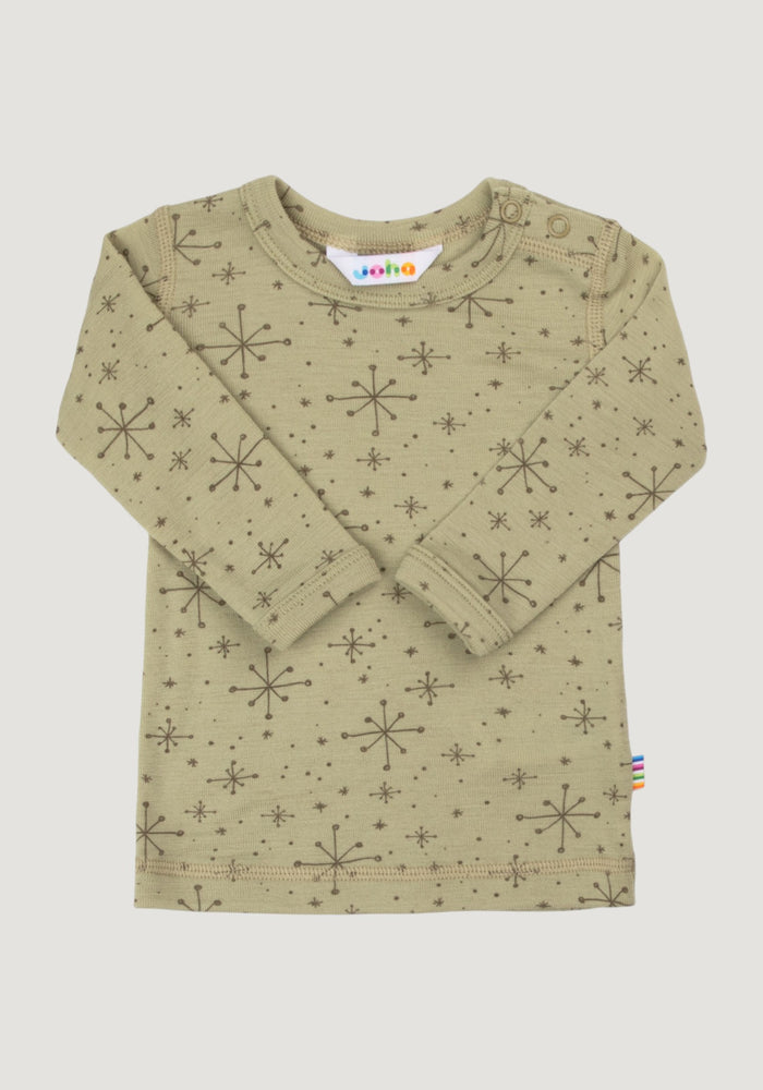 Bluză din lână merinos - Handdrawn Snowflake Light Olive