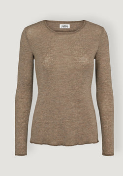 Bluză din lână merinos - Light Brown Melange