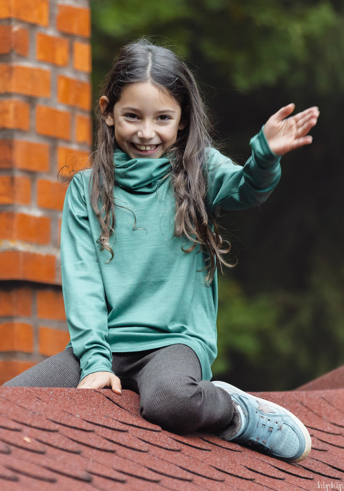 Bluză lână merinos super fină - Long Tee Emerald Green Smalls HipHip.ro