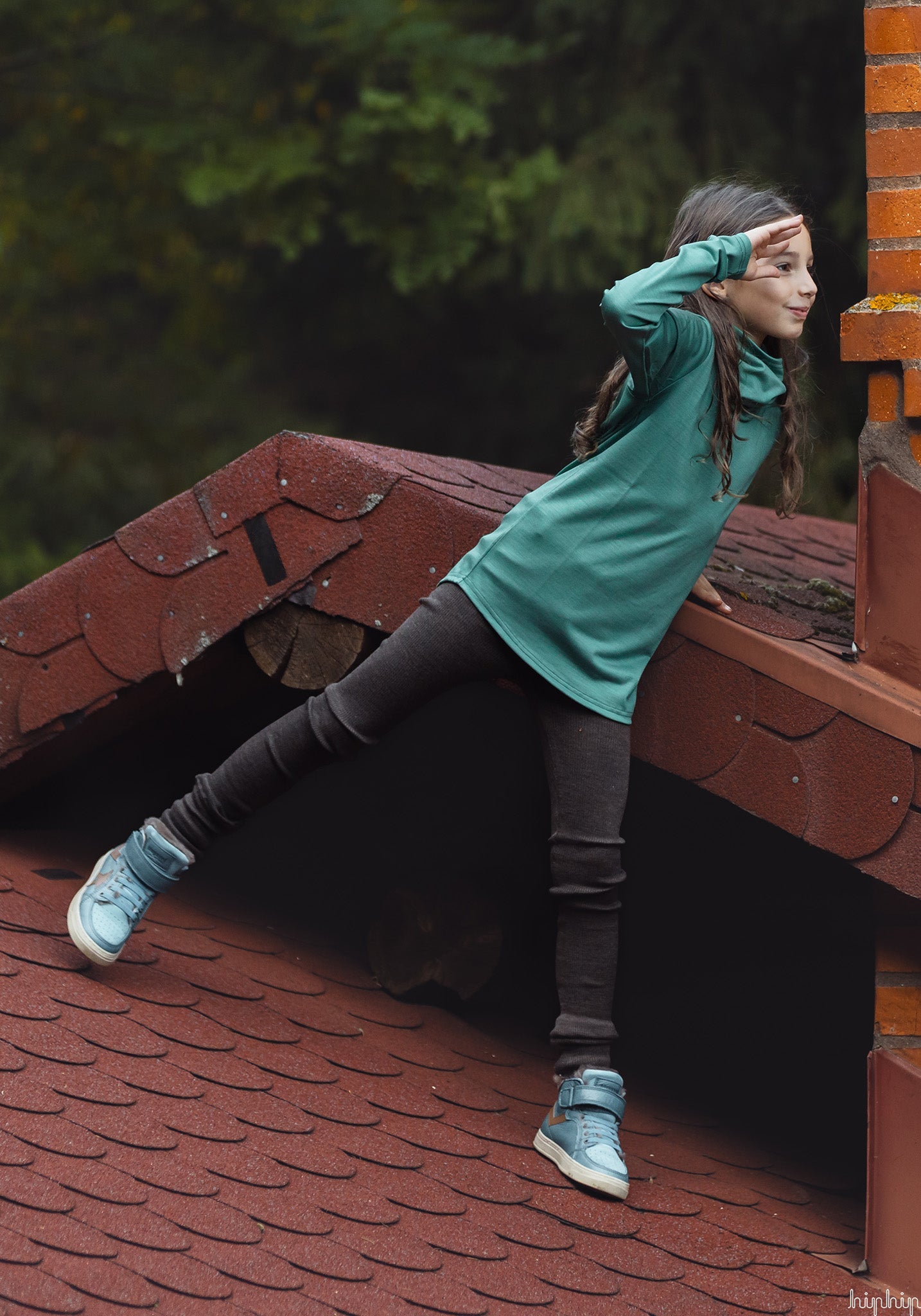 Bluză lână merinos super fină - Long Tee Emerald Green Smalls HipHip.ro