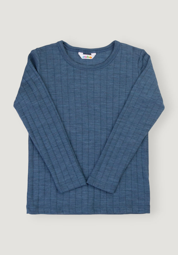 Bluză din lână merinos și mătase - Basic Blue Melange