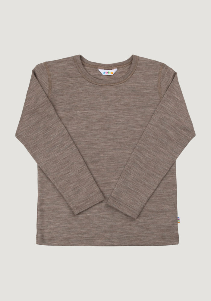 Bluză din lână merinos și mătase - Beige Melange