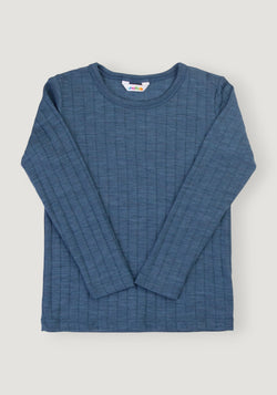 Bluză din lână merinos și mătase - Blue Melange