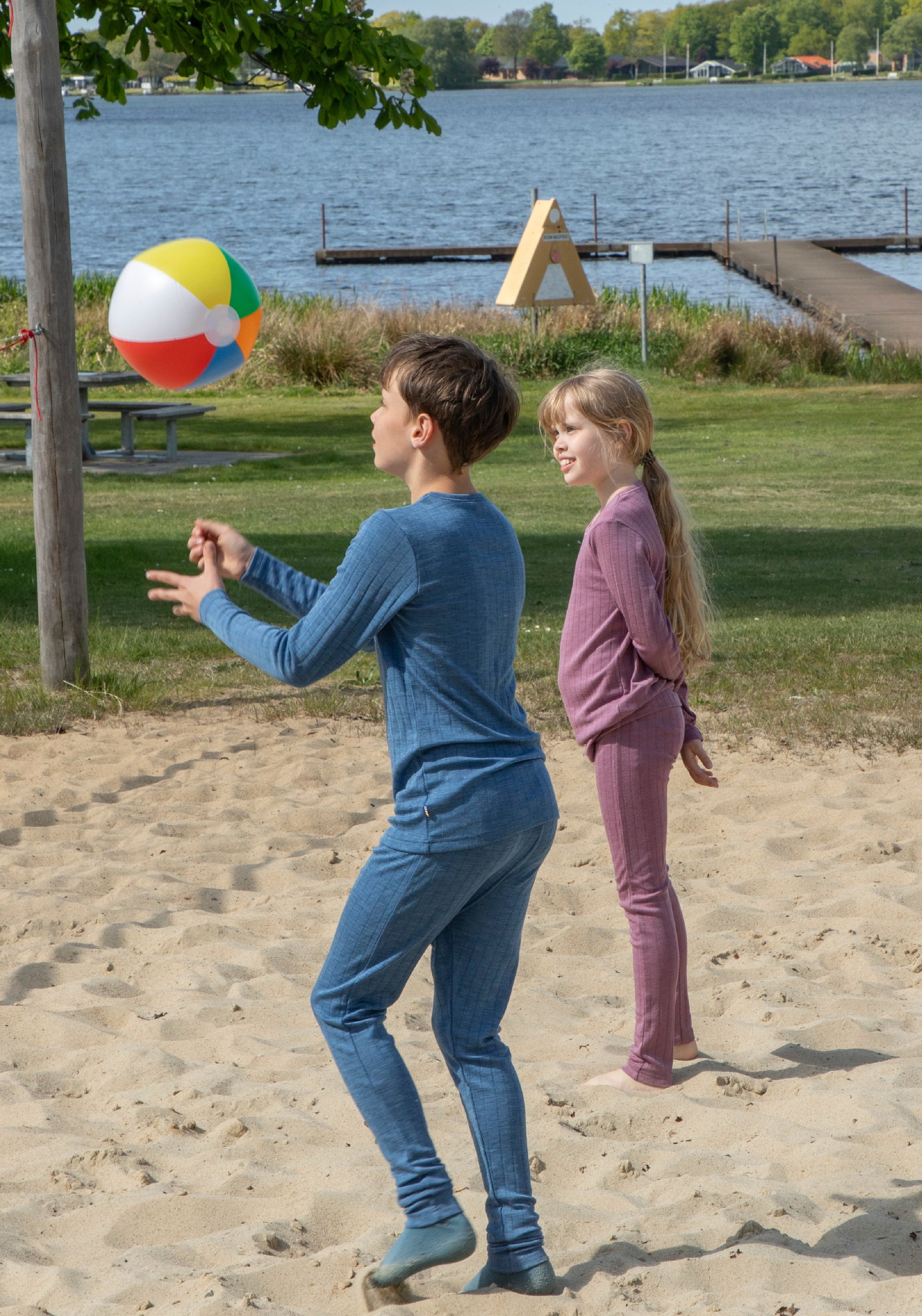 Colanți din lână merinos și mătase - Blue Melange