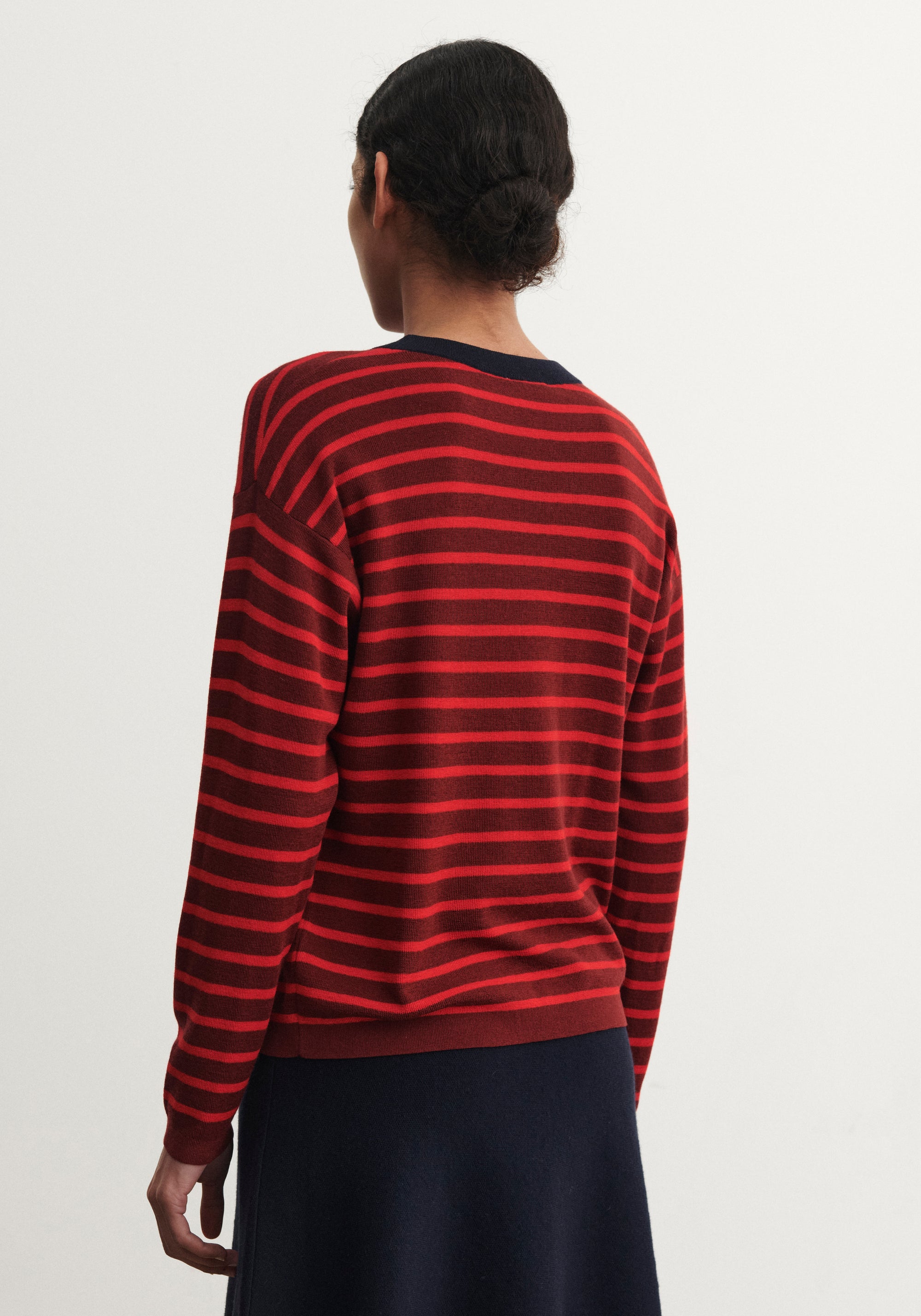Bluză din lână merinos - Stripe Cranberry/Signal Red
