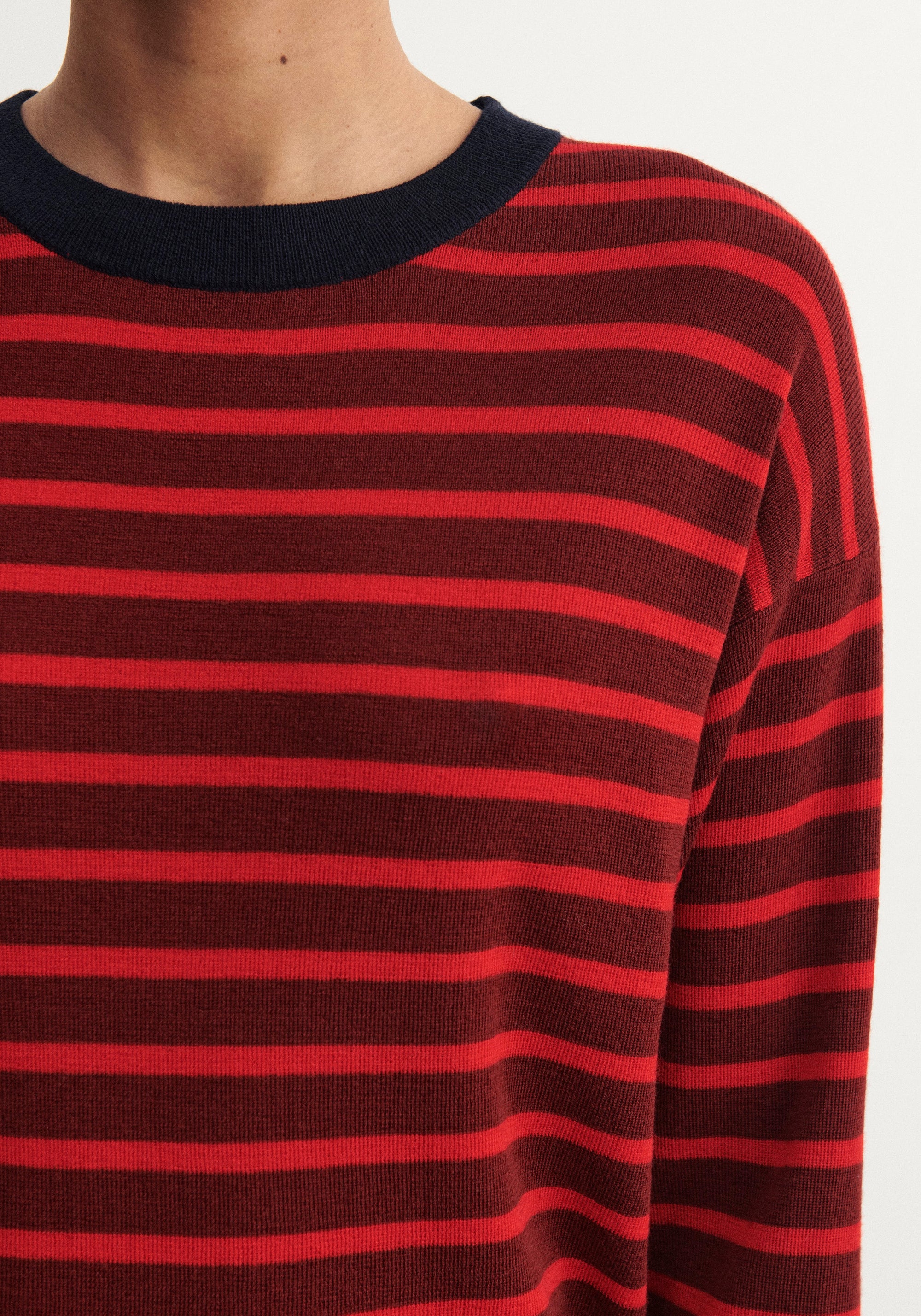 Bluză din lână merinos - Stripe Cranberry/Signal Red